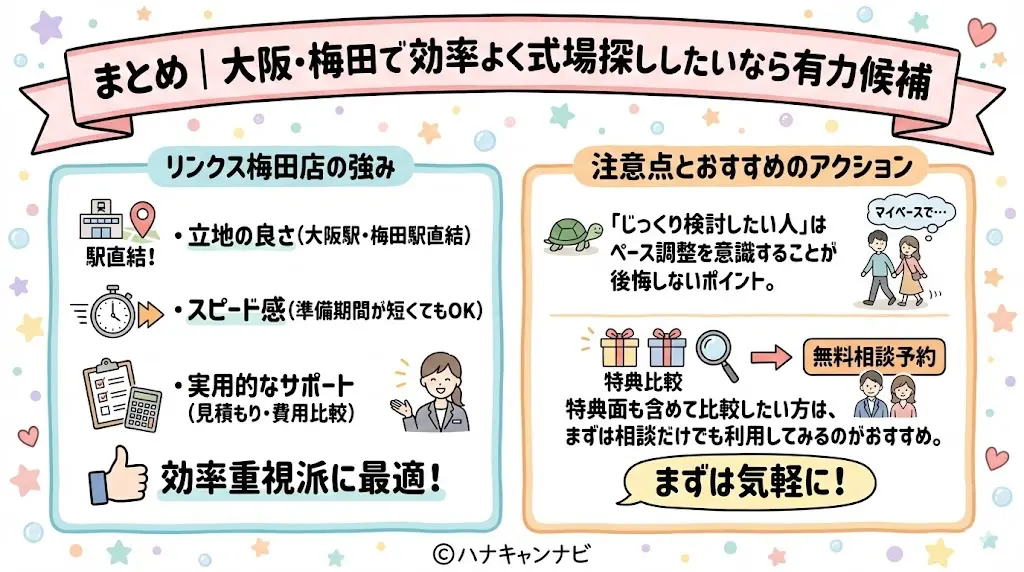 まとめ｜大阪・梅田で効率よく式場探ししたいならハナユメ「リンクス梅田」！